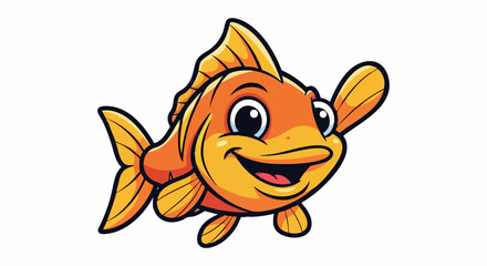 Obraz premium Happy cartoon goldfish swimming with a cheerful expression.