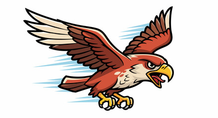 Obraz premium Cartoon Hawk Mascot with Fierce Expression and Dynamic Wing Spread.
