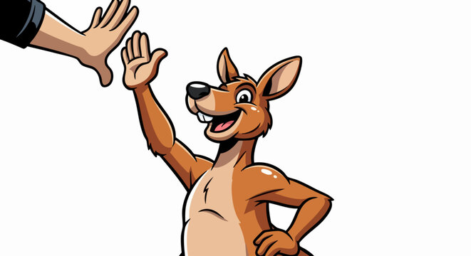 Cartoon Kangaroo Giving a High Five to a Person.