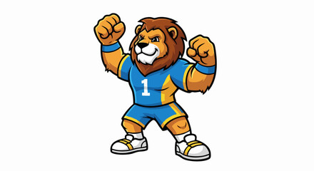Obraz premium Cartoon Lion Mascot with Athletic Build Wearing Sports Uniform and Ready to Compete.