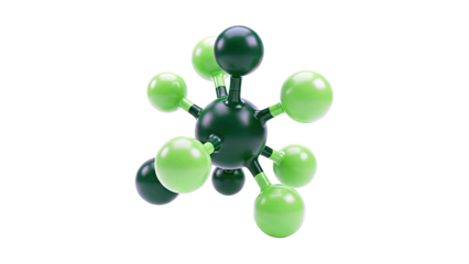 3D rendering of a complex molecular structure with dark and light green spheres