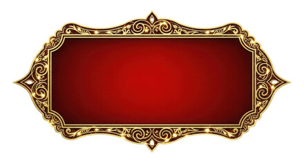 Ornate horizontal gold frame with intricate scrollwork and a deep red velvet-like center panel, isolated PNG with Transparent Background