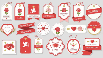 A diverse set of lovely Valentine's Day themed tags and labels.