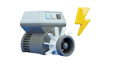 3D Render of a Generator and Lightning Bolt Icon