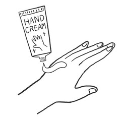 ハンドクリームを手に塗っているイラスト　線画