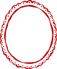 Fototapeta premium Whimsical oval vintage frame Outline with scalloped edge Playful Hand drawn