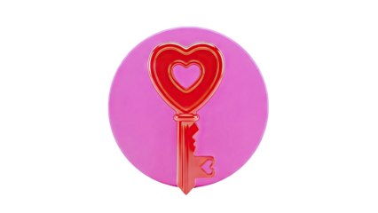 Red Heart Key on Pink Circle Background