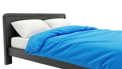 Modern Bed with Blue Duvet and White Pillows