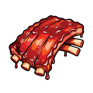 Delicious Barbecue Ribs with Sauce Illustration.