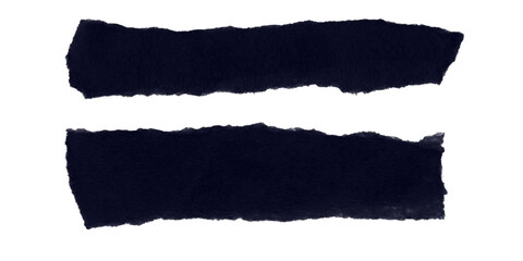 Two Torn Dark Blue Paper Strips with Rough Edges on a Black Background