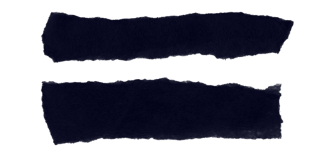 Two Torn Dark Blue Paper Strips with Rough Edges on a Black Background