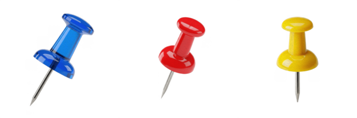 Colorful Push Pins Image Set Isolated on White Background