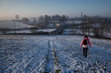 woman walking in the snow