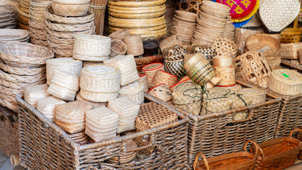 Bamboo basket backgrounds  in open market