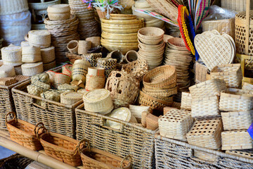 Bamboo basket backgrounds  in open market