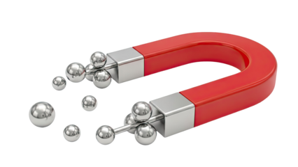 Horseshoe Magnet Attracting Metal Spheres