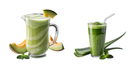 Green smoothie with fruits isolated on transparent background