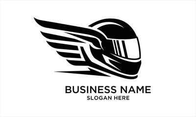 Dynamic winged motorcycle helmet logo design for speed and safety.