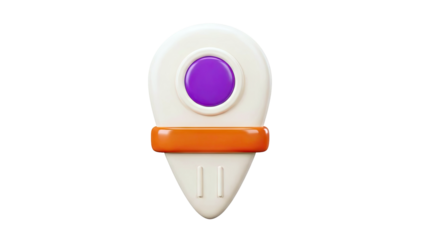 3D Rendered Location Pin Icon with Purple and Orange Accents