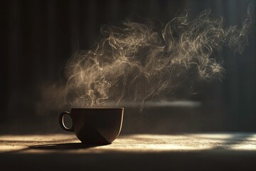 Steaming Coffee Cup With Artistic Vapor, Warm Morning Light