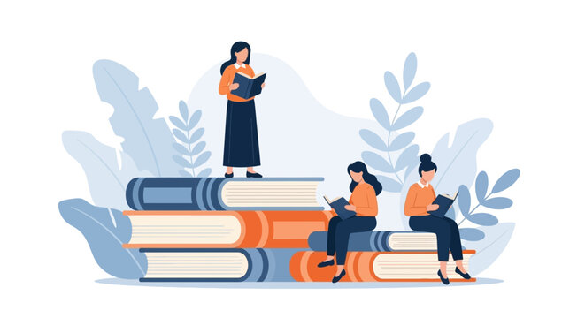 Back to school concept with students reading and learning together