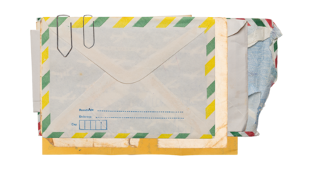 Closed mail envelope, grunge vintage pack of envelope and mail letters, element resource for graphic designers, png isolated on transparent background