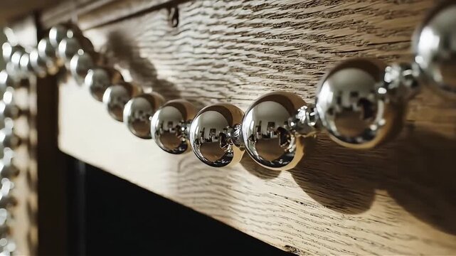 Close-up of a vintage billiard pool table with chrome ball clusters and aged wood grain evoking classic games luxury leisure and nostalgic entertainment themes