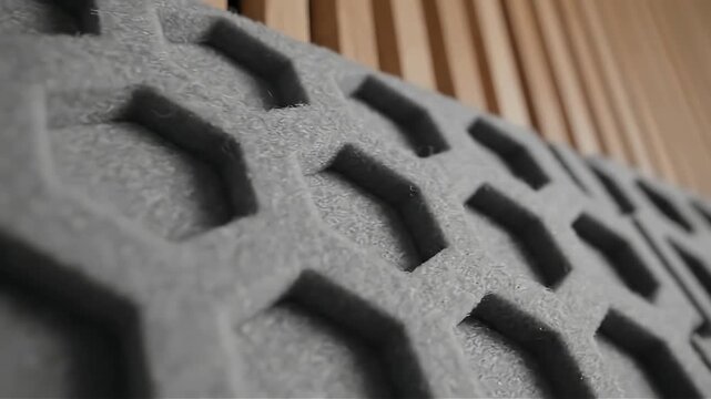 Close-up of Acoustic Foam Panels - Textured Grey Soundproofing Material for Studio Recording and Home Theater Noise Reduction