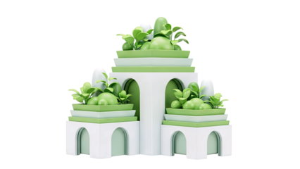 Abstract Green Plant Architecture with Arches