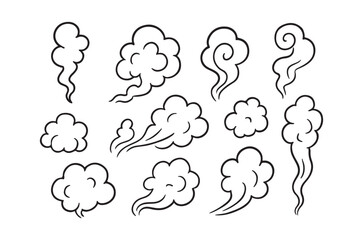 a collection of various cartoon cloud shapes and designs