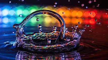Naklejka premium Vibrant water splash with rainbow colors in background