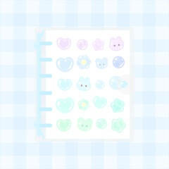 平成レトロなぷっくり風の水色シール帳バインダー★