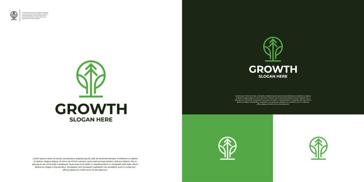 Growth up logo design with tree concept. Success financial management marketing logo design.Print