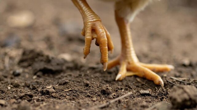 Close-up of Chick's Feet on Earthy Ground