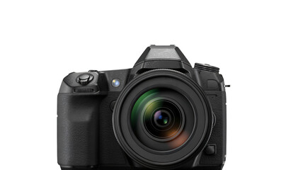 Modern DSLR Camera with Lens in Studio Lighting on Isolated White Background for Professional Photography