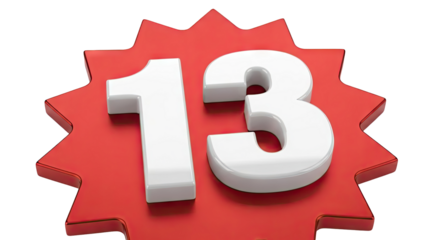 Glossy Number 13 on Red Starburst Background