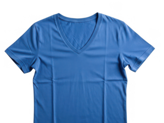 Blue v-neck t-shirt on white background isolated on transparent background