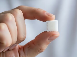 Sugar Cube held delicately between fingers symbolizing dietary concerns