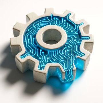 Blue Digital Gear with Circuit Board Pattern Automation 3D Icon