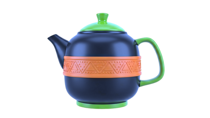 Black Teapot with Orange and Green Geometric Design