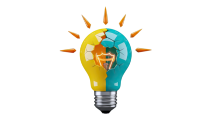 Cracked Lightbulb with Rays of Light