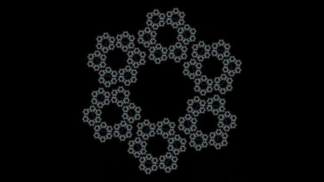 Procedural hexagonal recursion loop with geometric breathing motion. Abstract fractal mandala structure rotating in 4K. Seamless background for tech, science, or meditation content.