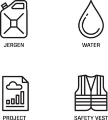 Fototapeta premium Safety Vest and Water Drop Icons with Project Document and Jerry Can