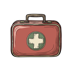 Obraz premium Red first aid kit with medical cross symbol on transparent background 