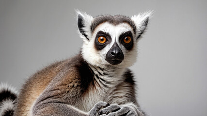 close up of ring-tailed lemur with white background
