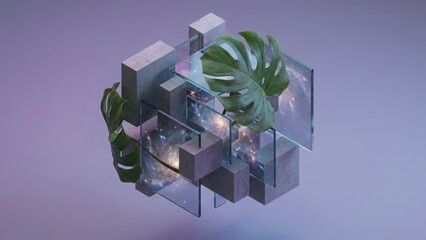 Motivation and Success: Fragile Leaf Surviving in Urban Concrete Landscape with cracked, concrete, fragrance, glow, business, background, cloud