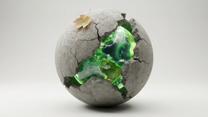 Motivation and Success: Fragile Leaf Surviving in Urban Concrete Landscape with concrete, cloud, glow, cracked, business, background, fragrance