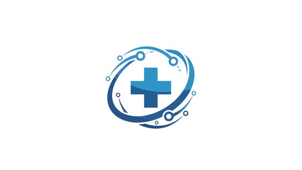 Obraz premium Digital Health Cross Logo with Orbiting Circuit Elements.