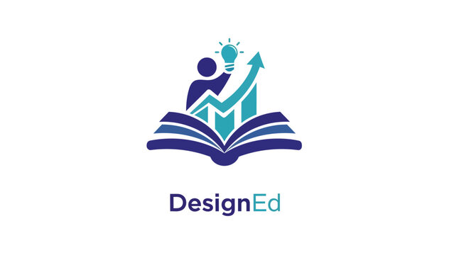 DesignEd logo featuring a book, person, lightbulb, and growth chart.