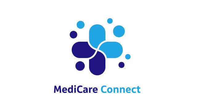 MediCare Connect logo with abstract medical cross and dots.